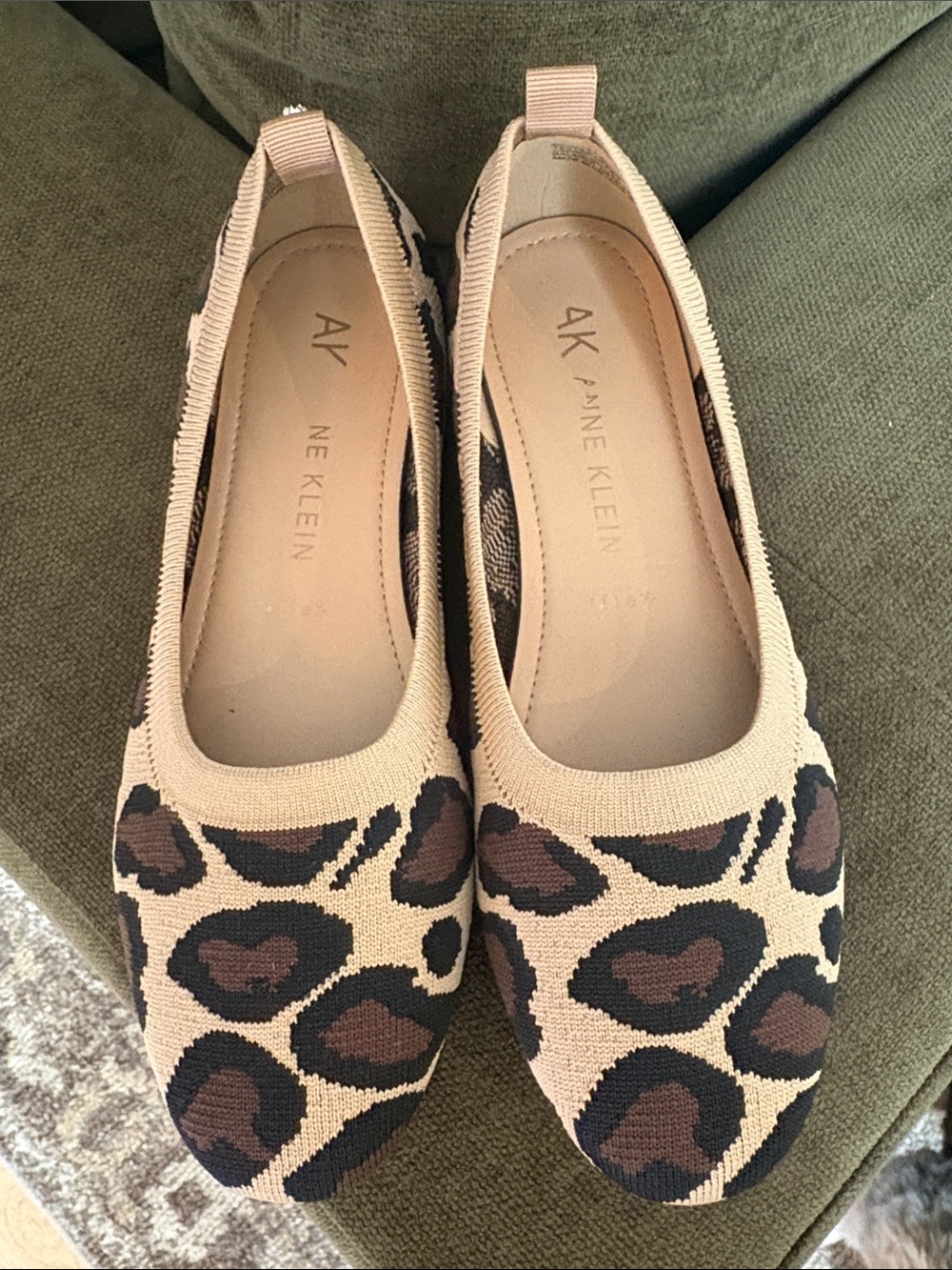 Anne Klein Beige Brown Leopard Knit Slip-On Flats